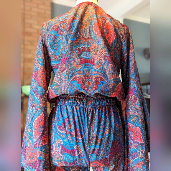 NWOT Handmade Indian Blue Paisley Long Sleeve Romper - Picture 8 of 10